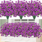 Bassion Artificial Flowers for Outdoors, 24 Bundles UV Resistant Fake Flowers Realistic Silk Faux Plants for Outdoor Planter Window Box Porch Patio Garden Home Outside Decorations