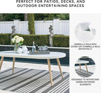 Signature Design by Ashley Seton Creek Casual Aluminum Outdoor Dining Table with Umbrella Hole and Cover Cap, White & Light Brown