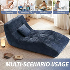 Chaise Lounge Chair with Curved Back, Modern Upholstered Recliner Sofa, Tufted Accent Lounger Comfortable Lazy Chair for Bedroom, Apartment (Blue)