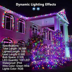 Brizled Christmas String Lights, 33ft 100 LED Color Changing Christmas Lights with Remote, RGB Christmas Tree Light Dimmable Music Plugin Mini Xmas Light Outdoor for Xmas Party Home