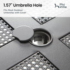 PHI VILLA 37 Inch Outdoor Dining Table Metal Steel Mesh Patio Dining Table Umbrella Table with 1.57" Umbrella Hole (Mesh)