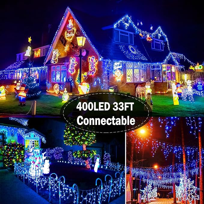 String Lights, 400 LED, 33 ft, with 8 Lighting Modes