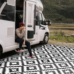 SAND MINE Waterproof Outdoor Rug 6x9 ft, Reversible Mats, Modern Area Rug, Large Floor Mat and Rug for Outdoors, RV, Patio, Backyard, Deck, Picnic, Beach, Trailer, Camping, Black & White Lattice