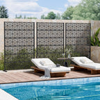 Casaphoria Metal Privacy Screen Outdoor, 72" H x 47" W Freestanding Decorative Privacy Screen for Patio Deck Balcony Garden with Stable Base, Black-Gene