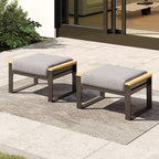 Sundale Outdoor 2 Pieces Aluminum Patio Ottoman, Outdoor Footstool with Sandwich Foam Cushions, Olefin Fabric, Small Metal Outdoor Chairs for Deck, Backyard, Porch (Grey)