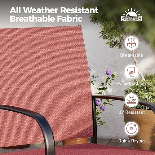 5 Piece Patio Dining Set for 4, 37'x37' Square Table with Umbrella Hole and 4 Metal Chairs, Outdoor Table and Chairs Set for Lawn, Backyard and Deck, Red