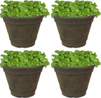 Sunnydaze 20-Inch Franklin Large Plant Pot - Polyresin Round Outdoor Planter with Drillable Drainage Hole - 4 Pack - Sable
