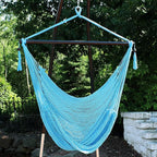 Sunnydaze Outdoor Hammock Chair Swing - Hanging Hammock Swing - Hanging Reading Chair - Soft-Spun Polyester Rope - Caribbean XL - Sky Blue