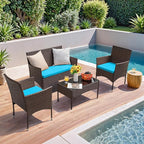 Homall 4 Pieces Patio Rattan Chair Wicker, Outdoor Indoor Use Backyard Porch Garden Poolside Balcony Furniture Sets (Blue)