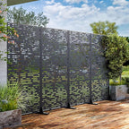 Casaphoria 72" H x 35" W Metal Outdoor Privacy Screen, Freestanding Decorative Divider for Patio, Deck, Balcony, and Garden with Stable Base, Black-Godfery