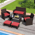 Tangkula 2 Pieces Patio PE Rattan Ottomans, Multipurpose Outdoor Footstool Footrest Additional Seating Side Table with Soft Zippered Cushions for Deck, Garden, Poolside and Yard (Red)