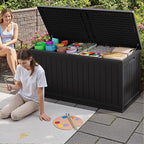 JUMMICO 270 Gallon Outdoor Storage Deck Box with Divider, Double Wall Storage Box with Lockable Lid for Garden Tools, Pools Supplies (Black)