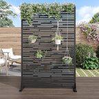 Casaphoria Metal Privacy Screen Outdoor, 72" H x 47" W Freestanding Decorative Privacy Screen for Patio Deck Balcony Garden with Stable Base, Shine Black