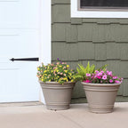 Sunnydaze 20-Inch Franklin Large Plant Pot - Polyresin Round Outdoor Planter with Drillable Drainage Hole - 2 Pack - Beige
