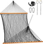 Lazy Daze Hammocks Double Rope Hammock, 2 Person Traditional Outdoor Hand Woven Cotton Rope Hammock with Spreader Bar, Carabiners, Tree Straps, Chains for Patio Yard - Max 450 Lbs, Dark Grey
