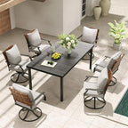 Grand patio 7-Piece Outdoor Dining Set, 6 Leather-Look Wicker Swivel Patio Chairs & 1 Straight Legs Rectangular Dining Table, Black
