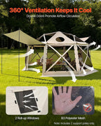 VEVOR Pop up Gazebo Screen Tent, 15 x 15 ft, 13-Sided Spherical Camping Canopy Tent with Removable Top & Carry Bag, Quick-Set & Bite-Proof, Screen House Sun Shelter for 12-15 Persons, Beige