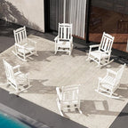 SERWALL Outdoor Rocking Chair Set of 6, Patio Rocking Chair Sets, HDPE Rocking Chair for Adults, White