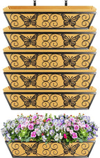 6 Pack 24 Inch Window Boxes Planters Railing Planter Box with Adjustable Brackets for Porch Fence Patio Balcony Hanging Flower Baskets with Woven Fabric for Outdoor Garden Decor - Black