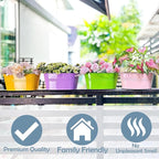 LaLaGreen Rail Planter Outdoor Plants (11.2 Inch, 6 Pack) Colorful Metal Iron Strawberry Hanging Flower Pots Deck Railing, Fence Wall Mount Bucket Modern Window Box Hooks Porch Garden Outside Decor
