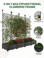4 PCS Raised Garden Bed with Trellis & Privacy Screen, 66"w x 63"Tall Vertical Garden Planter Box for Climbing Plants - Sturdy Lightweight Outdoor Planter for Vegetables, Flowers on Patio, Balcony