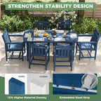 HDPE Outdoor Patio Dining Set with Table & 6 Chairs, All-Weather 7-Piece Outdoor Table and Chairs, 2" Umbrella Hole, Patio Furniture for Garden, Backyard, Deck | Navy Blue