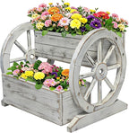 NestNature Wooden Wagon Planter Box,Raised Garden Bed,Decorative Garden Planters with Wheels-Outside Flower Pots for Indoor/Outdoor Décor Plants (Antique White)