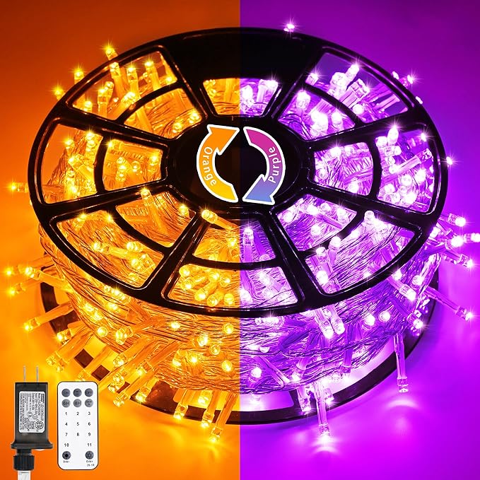 String Lights, 168 ft Outdoor 600 LED Orange to Purple with Remote
