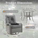 2-Seat Modern Patio Furniture Set with Swivel Rocking Chairs, Thick 4″ Cushions, Dual-Strand Wicker Rattan, Rust-Resistant Steel Frame – Outdoor Conversation & Modular Sectional,Black
