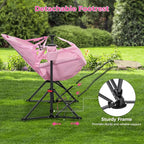 Ainfox Hammock Camping Chair with Footrest, Foldable Rocking Chairs for Adults Outside Swinging Camp with Cup Holder Pillow for Outdoor Patio Garden (Pink)