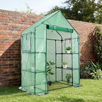 Aoodor Walk-in Greenhouse with 4 Shelves, 4.7×2.5×6.4 ft Outdoor Garden Plant House with PE Cover for Growing Vegetables, Flowers, Herbs