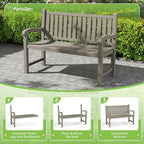 Outdoor Bench, Waterproof & Weatherproof Garden Bench with Ergonomic Design, 2-Person Resin Bench for Porch, Deck, Patio, Outdoor, Garden & Park(Grey)