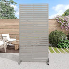 Casaphoria Metal Privacy Screen Outdoor, 72" H x 35" W Freestanding Decorative Privacy Screen for Patio Deck Balcony Garden with Stable Base, Grey-Louvered