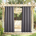 NICETOWN 2 Panels Outdoor Curtains Waterproof Extra Long 108 for Patio, Windproof Energy Thermal Insulated Saving Rustproof Top and Bottom Grommet Blackout Outdoor Drapes for Porch, Grey