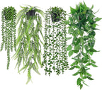 Der Rose 4Pcs Fake Plants Hanging Artificial Ivy Vine Faux Eucalyptus Hanging Plants, Boston Fern, String of Pearls for Living Room Bedroom Boho Wall Shelf Indoor Outdoor Decor