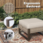Joyside Outdoor Patio, All-Weather PE Rattan Ottomans Footstools with Removable Cushions & Anti-Rust Wood-Looking Legs for Garden, Backyard, Porch, Deck (Beige)