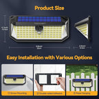 TECKNET 416 LED Solar Lights Outdoor Waterproof, 300° Angle & 3 Lighting Modes Motion Sensor Outdoor Lights, 2 Pack Solar Powered Flood Wall Lights IP66 for Home Patio Fence Yard Deck Garage Street