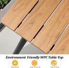 95" Patio Outdoor Dining Table for 8-10, Weather-Resistant Wood-Grain Top with Aluminum Frame & Umbrella Hole for Deck Gatherings, Brown