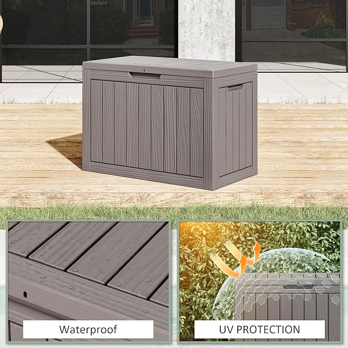 Deck Box 45 Gallon Resin Outdoor Storage Bench with Lockable Lid