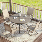 VICLLAX Round Patio Table with Adjustable Umbrella Hole for 4, All Weather Metal Outdoor Dining Table for Lawn Garden, 40.6" Outdoor Coffee Table, Grey Wood-Like Tabletop