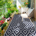SAND MINE Reversible Mats, Plastic Straw Rug, Modern Area Rug, Large Floor Mat and Rug for Outdoors, RV, Patio, Backyard, Deck, Picnic, Beach, Trailer, Camping, Dark Blue & White, 6' x 9'