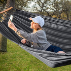 SUNCREAT Hammocks Double Hammock with Curved Spreader Bar, Outdoor Camping Portable Hammock with Carrying Bag & Tree Straps for Patio, Backyard, Balcony, Max 450lbs Capacity, Dark Gray