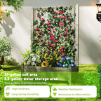 Raised Garden Bed with Trellis, 21 Gallon Self Watering Planter Box with Lockable Wheels & Drainage Holes for Climbing Plants Vegetables Flowers, Anti-Rust Resin for Backyard Patio (Grey)