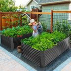 YITAHOME 6x3x2ft 2pcs Large Raised Garden Bed Kit, Galvanized Metal Planter Box with Gloves, Ground Nails, Support Rod, Outdoor Above Ground Planters for Plants Vegetables Flowers, Black