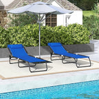 Outsunny Folding Chaise Lounge Chair Set of 2, Patio Sun Tanning Chair, Outdoor Chaise Lounger with 4-Position Reclining Back, Breathable Mesh Seat for Beach, Poolside, Yard, Blue