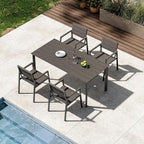 Outdoor Patio Dining Sets, Aluminum 5 Piece HDPS Outdoor Dining Table and Chairs Set with Umbrella Hole, Modern Rectangular Patio Furniture Set with All-Weather Table and 4 Chairs (Charcoal)
