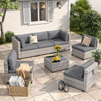 6-Piece Outdoor Patio Furniture Set, All-Weather Wicker Sectional Sofa with Deep Seating 4” Cushions, Heavy-Duty Steel Frame, Modular Rattan Couch for Backyard, Deck & Garden, Black