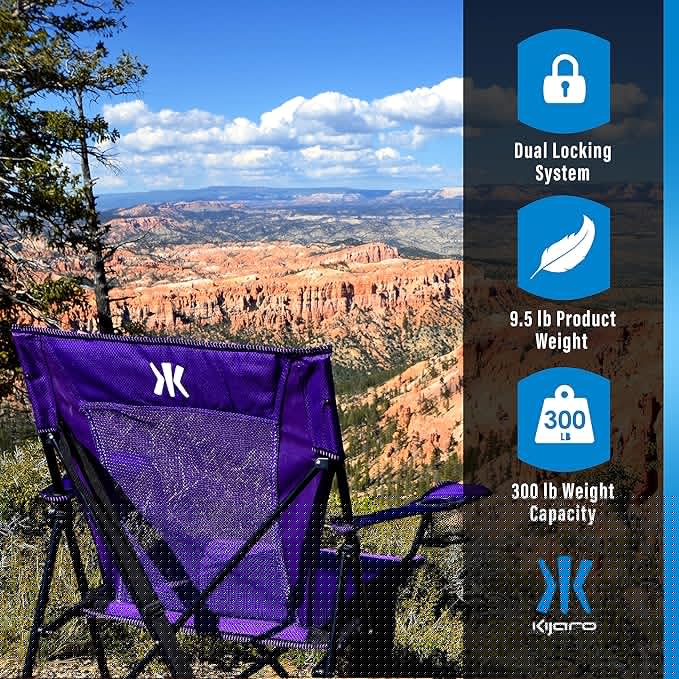 Kijaro Dual Lock Portable Camping Chairs - Enjoy the Outdoors with a Versatile Folding Chair, Sports Chair, Outdoor Chair & Lawn Chair - Dual Lock Feature Locks Position – Kawachi Purple