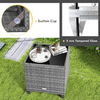 Tangkula 3 Pieces Wicker Patio Furniture Set, Outdoor Rattan Conversation Cushioned Chair Set with Tempered Glass Side Table, for Porch, Balcony and Garden