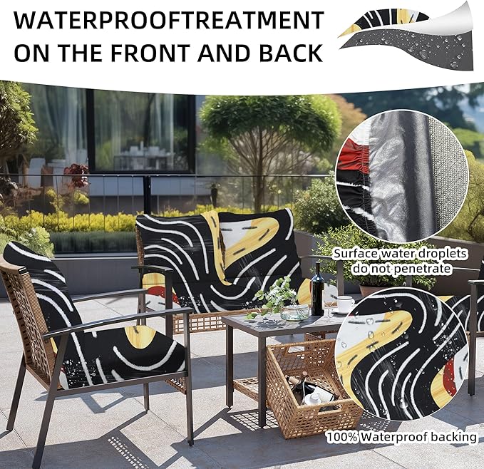 Cushion Covers, 8 Pack, Stretch Fit, Black River Pattern for Patio Seating